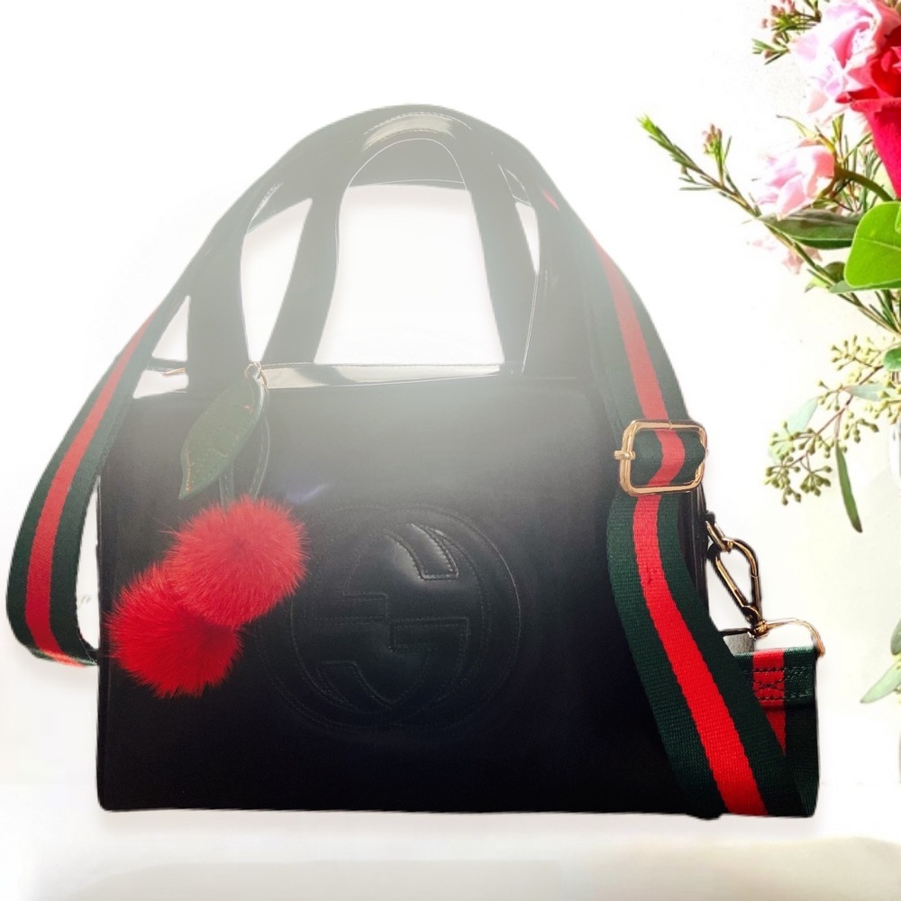 GUCCI GG Logo Patent Leather Handbag Black Medium - Picture 3 of 12